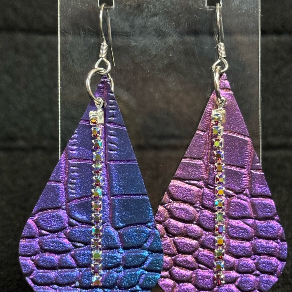 Purple and Blue Duo Chrome Faux Leather Earrings